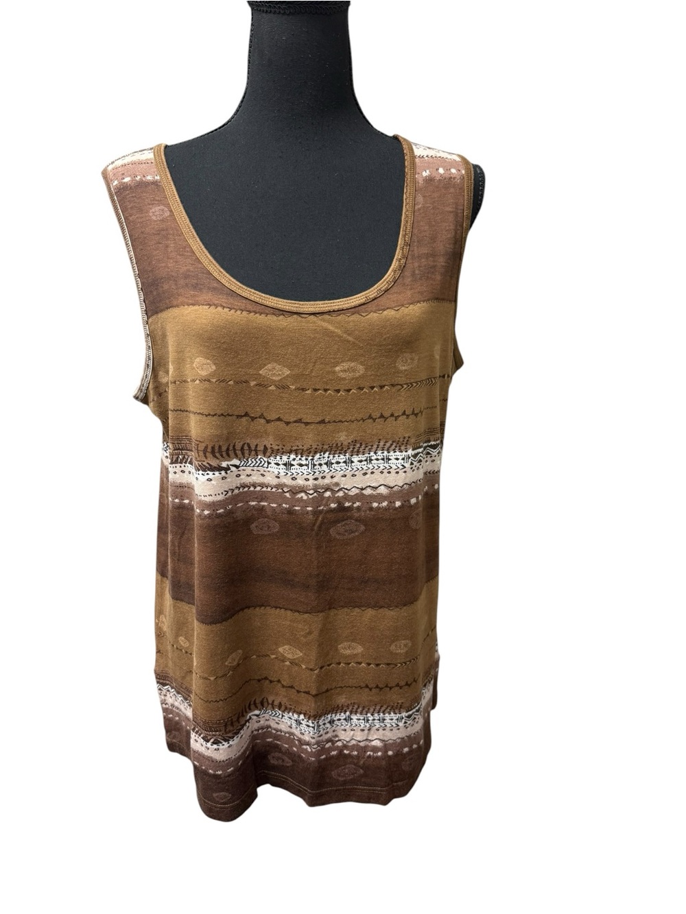 Chico’s Design Brown Tribal Print Sleeveless Tank Top Size 2 Boho Chic